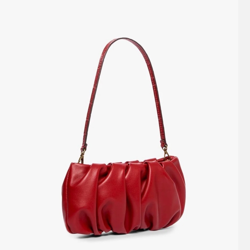 STAUD Bean Convertible Ruched Scarlet Leather Shoulder Bag - Picture 7 of 16